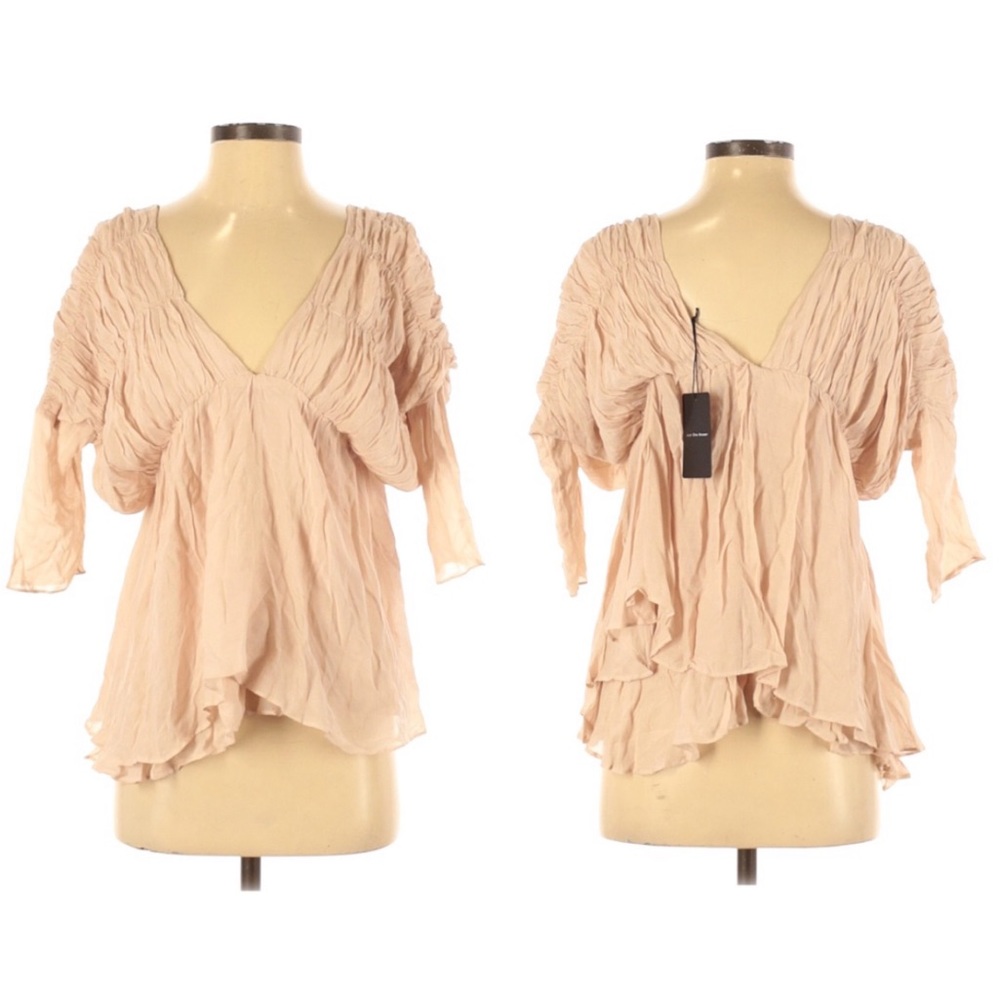 NWT JOA Ruched V-Neck Wide Neck Peasant Top Blouse